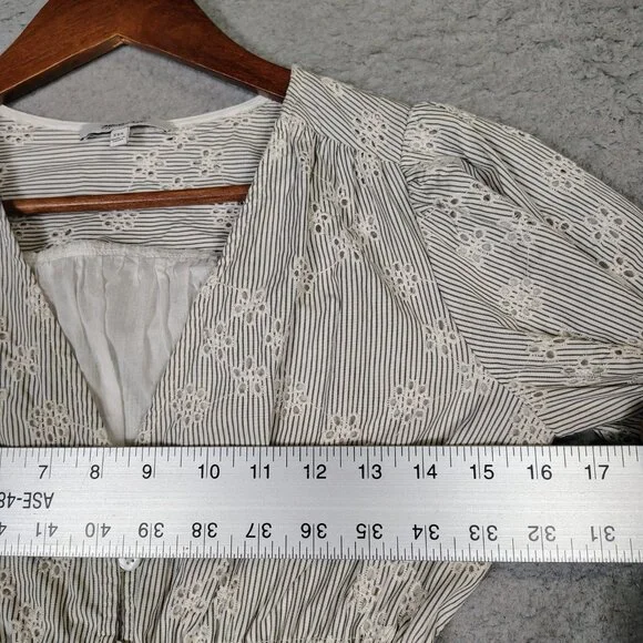 Madewell Mini Dress Women's 2XS White Black Striped Eyelet Sophia Puff Sleeve - Picture 6 of 13